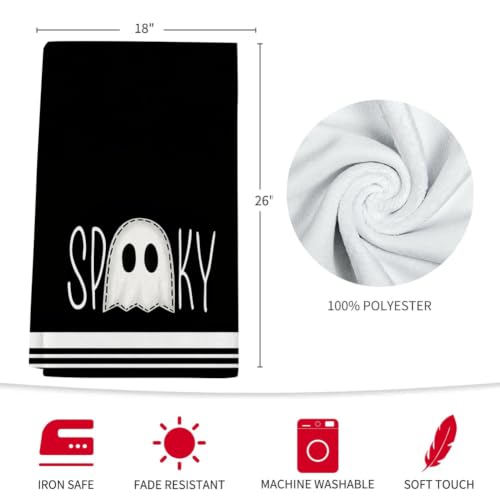 Black Halloween Kitchen Towels Set of 2 18x26 Inch Ghost Decoration
