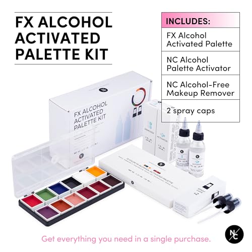 Alcohol-Activated Makeup Kit - 12-Color SFX Palette + Activator & Remover for Wounds & Halloween