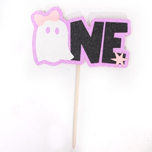 Halloween Ghost First Birthday Cake Topper - Halloween Theme Decor with Glitter