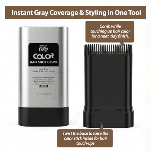 2-in-1 Hair Color Stick with Built-in Comb - Quick Root Touch-Up, Long-Lasting Coffee