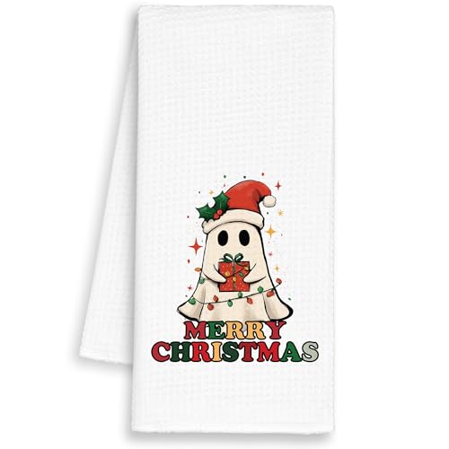 Christmas Ghost Kitchen Towels - Cute Holiday Hand Dish Towel for Bathroom & Decor