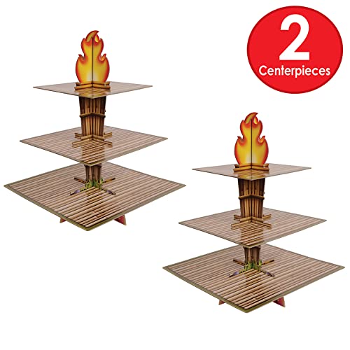Tiki Torch Cupcake Stands - 2 Pack Tropical Luau Dessert Display, 3-Tier
