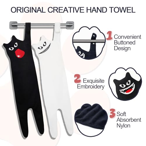 Funny White Cat Hand Towels - Cute Hanging Kitchen Towel - White-1