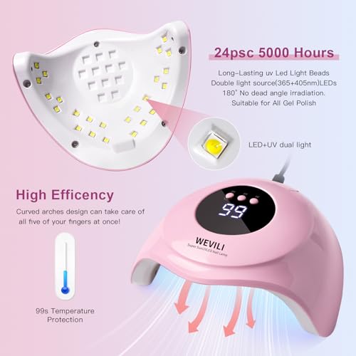 Pink UV LED Nail Lamp 72W for Gel Polish with 24 Beads & Auto Sensor
