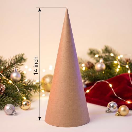 14 Inch Thick Paper Mache Cones for Holiday Crafts and Decorations - Set of 6