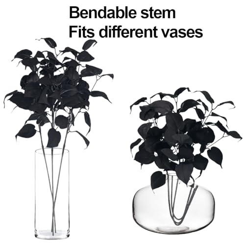 Artificial Black Ivy Stems - 3 Pack 30 Inch Faux Black Leaf Branches for Gothic Decor & Weddings - Black-Evergreen