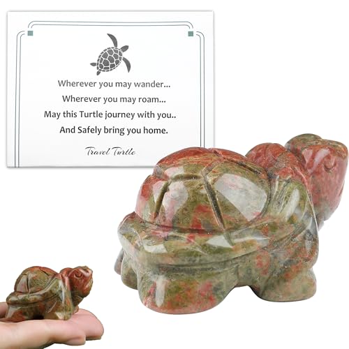 Sea Turtle Gift for Women Carved Figurine Unakite Healing Stone - Green Variation