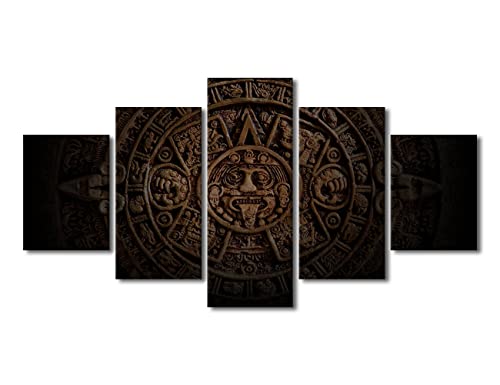 Aztec Solar Calendar Wall Art Canvas Prints - Framed 60x32 Inches, Mayan Civilization Decor - Variation of Artwork-13