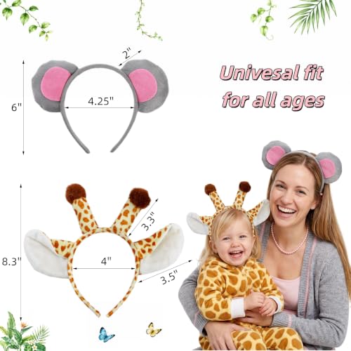 Animal Ears Headbands Set - Plush Jungle Theme Party Accessories