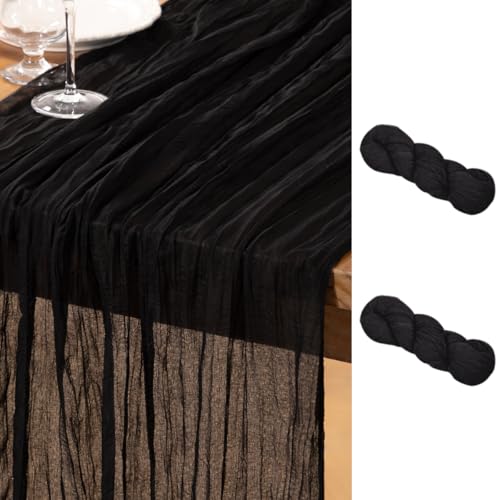 DeZerlor Black Cheesecloth Table Runners 2 Pack - Halloween Boho Decor