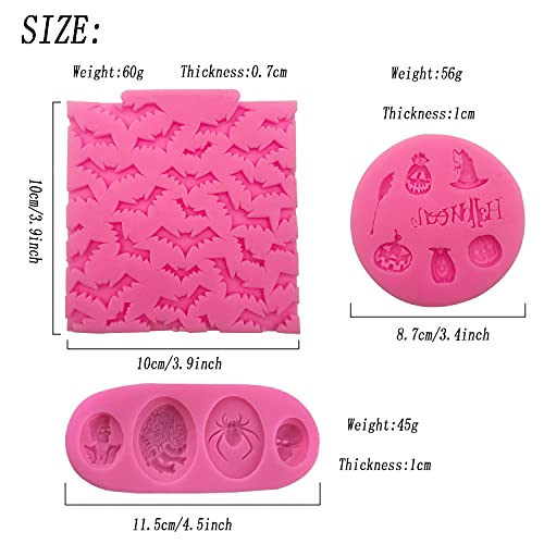 Mini Halloween Cake Fondant Molds Set - Bat Pumpkin Spider Skull Shapes for Cupcake Decorating