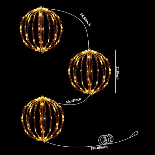 12 Inch Christmas Ball Lights - Warm White LED Outdoor Decor 3 Pack
