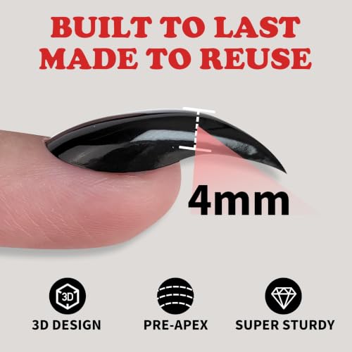 Reusable Press On Nails Cat Claw Short Curved Stiletto Black - DIY Halloween & Cosplay
