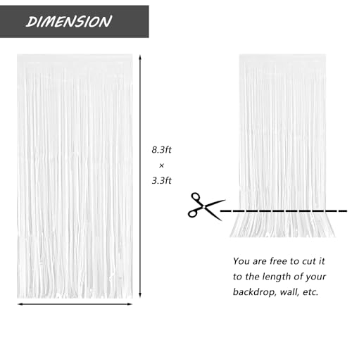White Foil Fringe Curtain 3.3×8.3FT - 2 Pack Metallic Tinsel Party Streamers