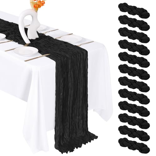 12 Pack Black Cheesecloth Table Runner 20x120 Inch Rustic Wedding Party Decor - Variation: 12 Pack / Black