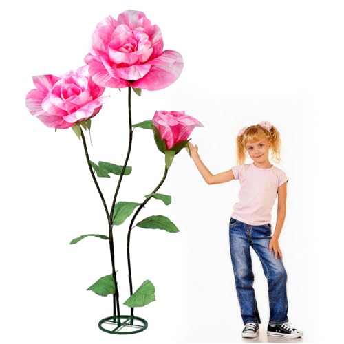 Dark Pink 3Pcs Large Artificial Flower Decorations for Garden, Home, Wedding & More