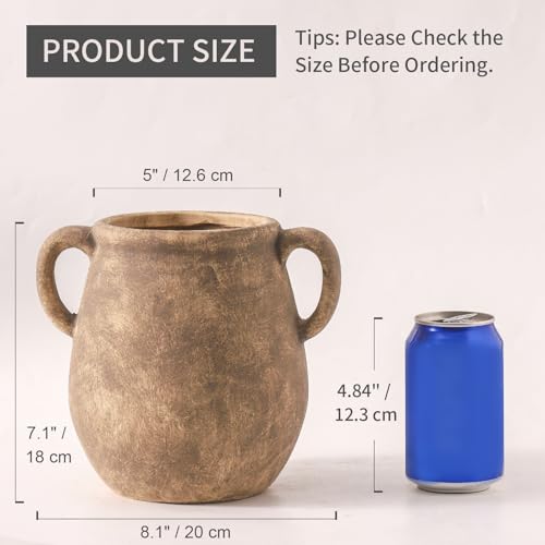 Retro Ceramic Flower Vase - 7.1-Inch Farmhouse Rustic Home Decor - Gift Idea
