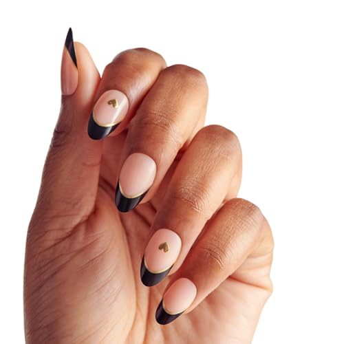 Press On Gel Nails No Glue Medium Length Almond Shape 30 Count - Black Design