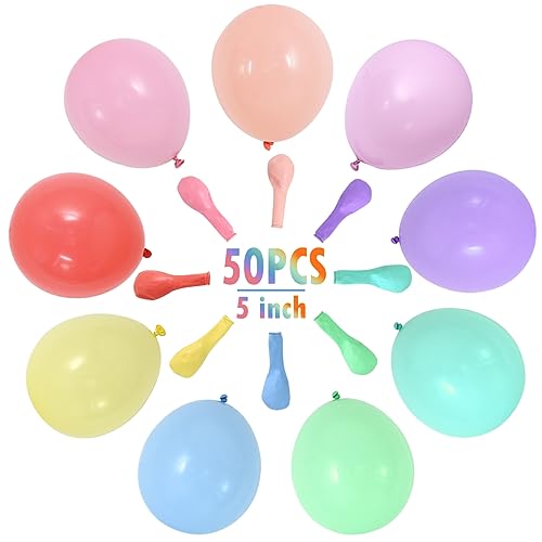 Multicolor 5 Inch Pastel Balloons - 50 Pack Latex Party Decorations