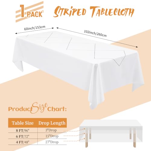 White Geometric Rhombus Pattern Table Cloth for 6ft Rectangular Table - 60x102 Inch - Variation of Rhombus / 102" x 60"