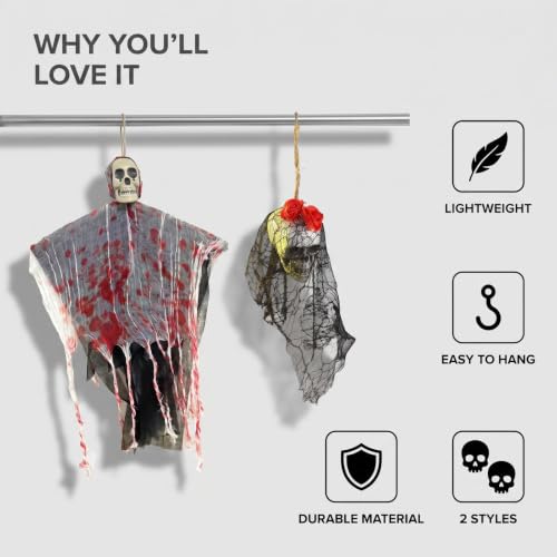 Spooky Hanging Skeleton Ghost Decorations Set for Halloween Indoor Outdoor Yard
