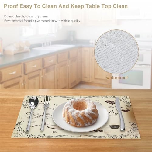 4 PCS Vintage Rustic Coffee Theme Placemat Set - 12x18 Inch Kitchen Dining Accessories