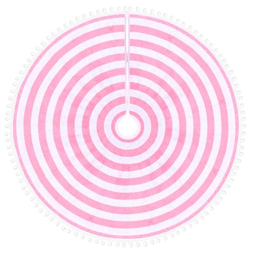 Pink and White Christmas Tree Skirt with Pom Poms - 30 Inch Diameter, MACTING