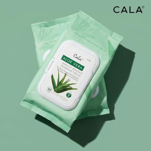 CALA Aloe Vera Makeup Remover Cleansing Tissues - Waterproof & Gentle, 60 Sheets