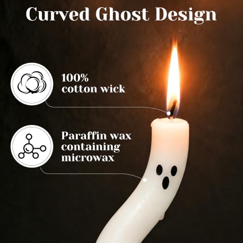 Ghost Candles with Candleholder - 3pcs Halloween Indoor Decor Set with Ribbons