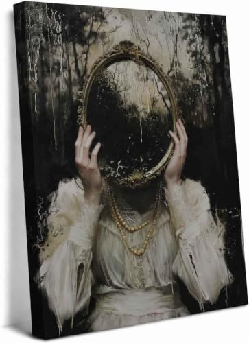 Gothic Victorian Canvas Wall Art - Elegant Woman with Pearls & Lace - Brown - 16x24in
