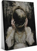 Gothic Victorian Canvas Wall Art - Elegant Woman with Pearls & Lace - Brown - 16x24in