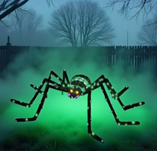 Giant Halloween Spider Decoration - 6.8Ft Lighted Outdoor Prop with 115 LED Lights - Green, Zz-004
