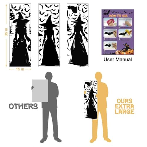 Halloween Black Witch Window Clings - Large 35'' Silhouette Decoration - Black Witch Variation