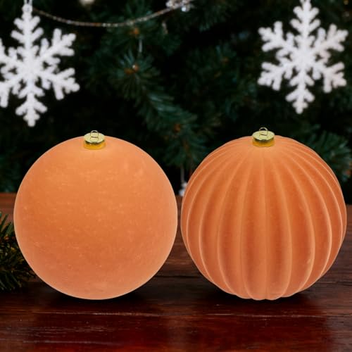 Velvet Christmas Ball Ornaments - 8 Inch Rose Gold Set of 2 - Festive Holiday Decor