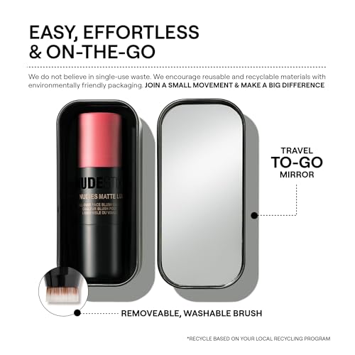 Nudestix Nudies Matte Lux – 3-in-1 Soft-Matte Blush Stick for Cheeks, Eyes & Lips with Built-In Brush | Cream-to-Powder Finish with Blurring Effect | Clean, Vegan, Travel-Friendly Makeup (Nude Buff)
