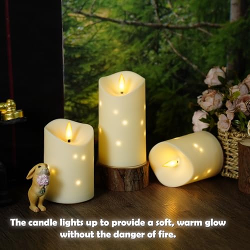 Outdoor Waterproof Flameless Candles Set - 3 LED Pillar Candles with Star String, Remote & Timer - Ivory, D 3.25"xH 4-6"