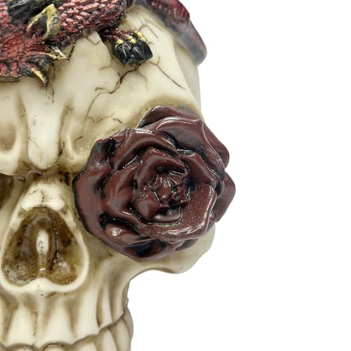 Gothic Red Dragon Skull Figurine with Roses - Fantasy Mythical Decor Statue
