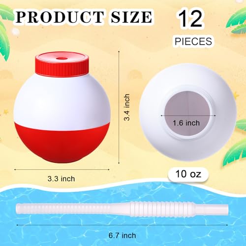 FillTouch 12 Set Fishing Bobbers Cups with Straws and Lids - 10 oz Kids Party Drinkware Variation 12