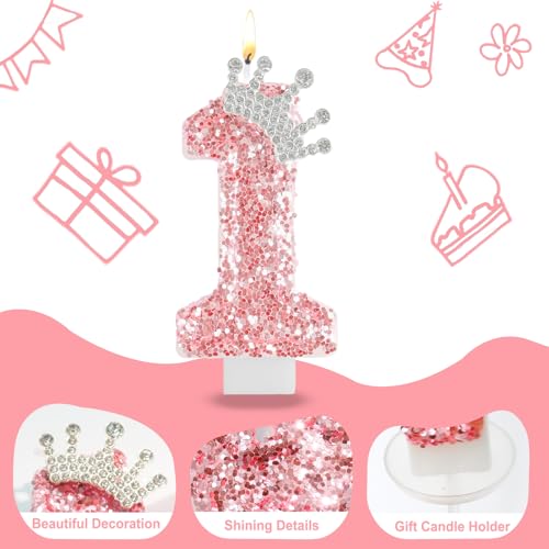Pink Crown Birthday Candle - Number 1 Cake Topper for Celebration - Variation Pink Crown / 1