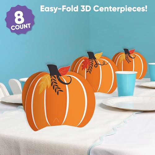 Fall Pumpkin Centerpieces Set of 8 - 3D Autumn Table Decor for Thanksgiving & Halloween