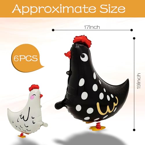 6 Pack Walking Pet Chicken Foil Balloons Animal Theme Party Decorations