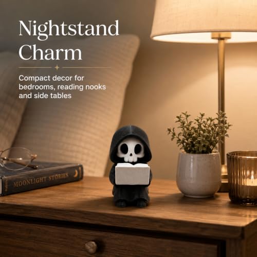 Halloween Cute Grim Reaper Reading Book Figurine - Skeleton Skeleton Statue Mini Decor