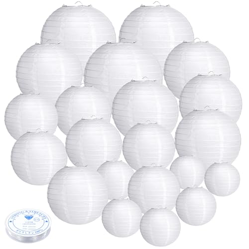 White Paper Lanterns Set - 21 Pieces Hanging Decor for Weddings & Parties - Variation: White
