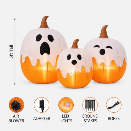 5ft Halloween Inflatable Ghost Pumpkin Decor - Outdoor Blow Up Yard Decoration with LED Lights - Variation: Pumpkin