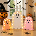 Halloween Ghost LED Table Centerpiece Set - Pink & White Wooden Decor for Home & Party