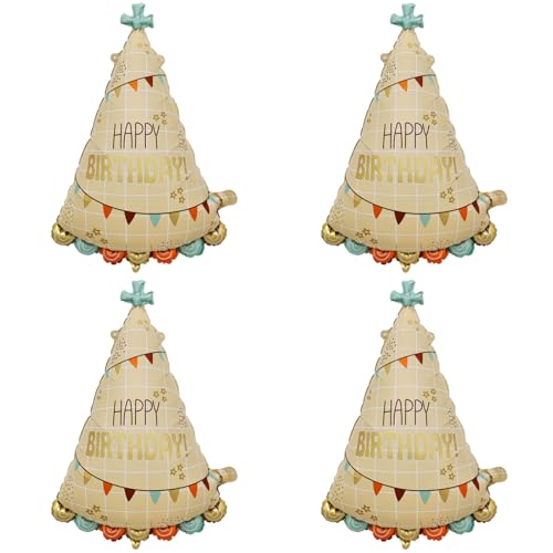 4PCS Happy Birthday Foil Balloons 27 Inch Party Hat Decor Set