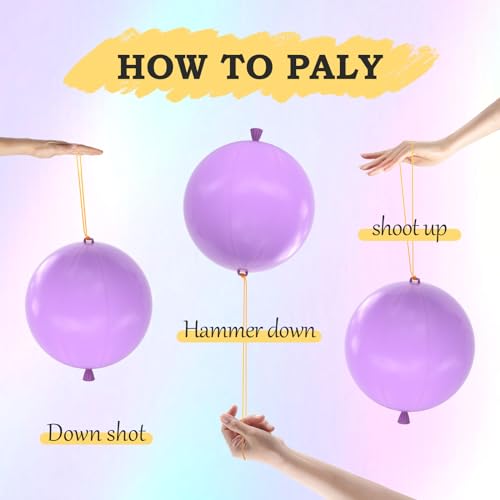 36PCS Neon Heavy Duty Punch Balloons with Rubber Handle for Kids & Parties