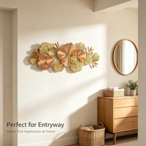Large Metal Wall Art Ginkgo Leaves - Copper & Gold 3D Wall Decor, Indoor Outdoor Home Accent - Gold Variation