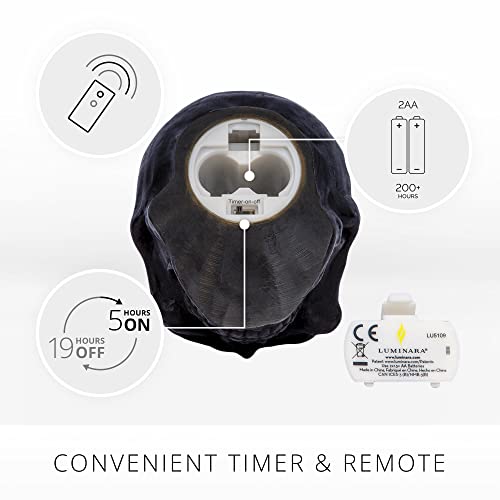 Flameless Skeleton Skull Candle - Black Moving Flame LED Halloween Décor - Small 3.75x4.25 inches