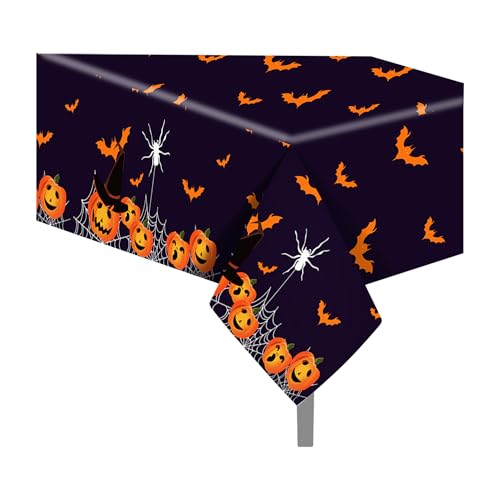 Halloween Plastic Tablecloths 54x87 Inches - Spooky Pumpkin Ghost Design, Pack of 2